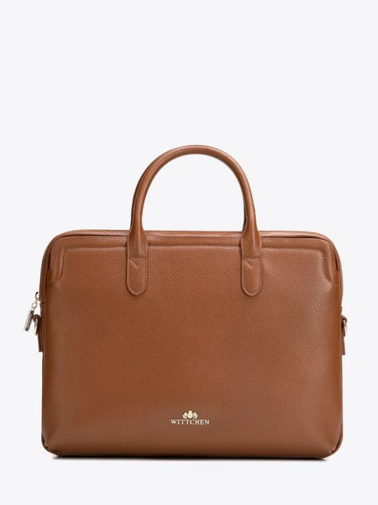 Zdjęcie produktu Damska torba na laptopa 15, 6” ze skóry naturalnej groszkowej jasny brąz Wittchen