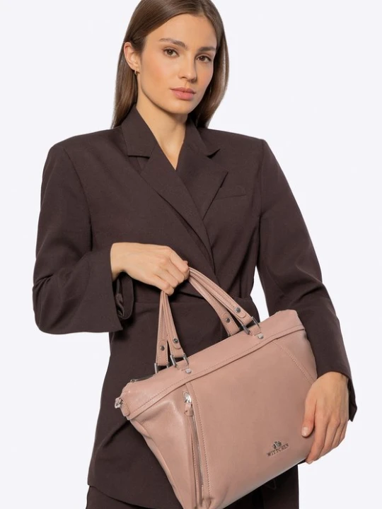 Zdjęcie produktu Damska torba na laptopa 15" ze skóry z chwostem beżowa Wittchen