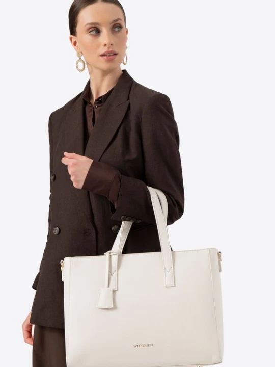 Zdjęcie produktu Damska torba na laptopa 16" z imitacji skóry kremowa Wittchen kremowy