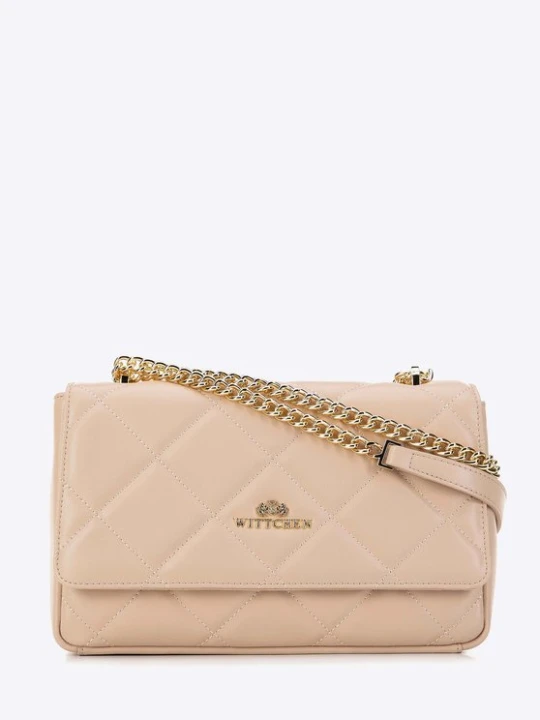 Zdjęcie produktu Damska torebka crossbody skórzana w romby beżowa Wittchen