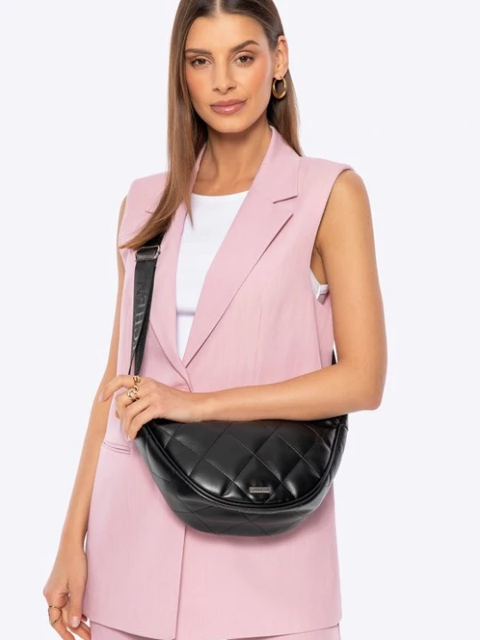 Zdjęcie produktu Damska torebka crossbody w geometryczne przeszycia czarno - srebrna Wittchen