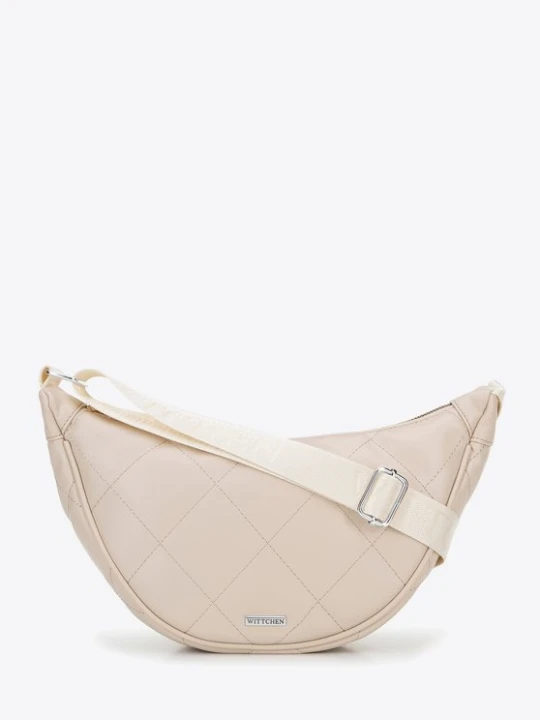 Zdjęcie produktu Damska torebka crossbody w geometryczne przeszycia kremowo - srebrna Wittchen