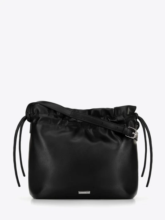 Zdjęcie produktu Damska torebka crossbody z dekoracyjnymi wiązaniami czarna Wittchen