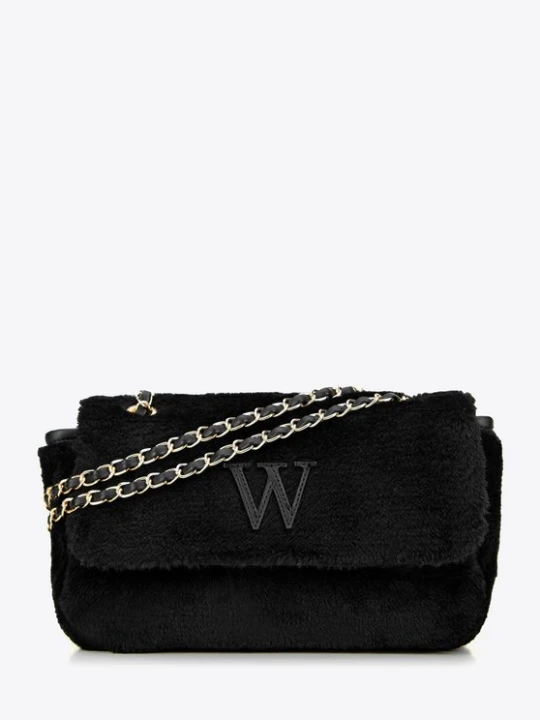 Zdjęcie produktu Damska torebka crossbody z futerkiem czarna Wittchen