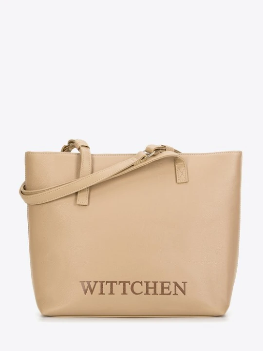 Zdjęcie produktu Damska torebka shopper z tłoczonym logo beżowa Wittchen