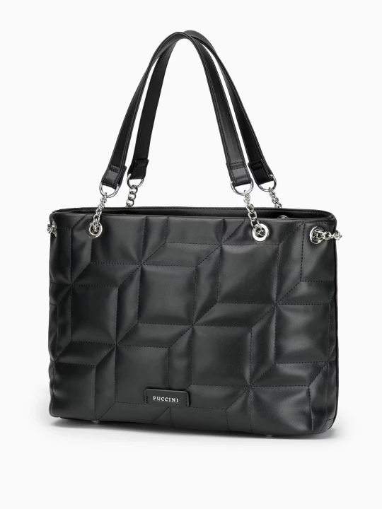 Zdjęcie produktu Damska torebka typu shopper z przeszyciami czarna Puccini