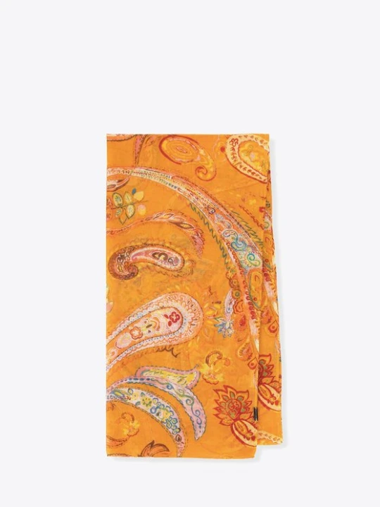Zdjęcie produktu Damski cienki szal z motywem paisley pomarańczowo-brązowy Wittchen