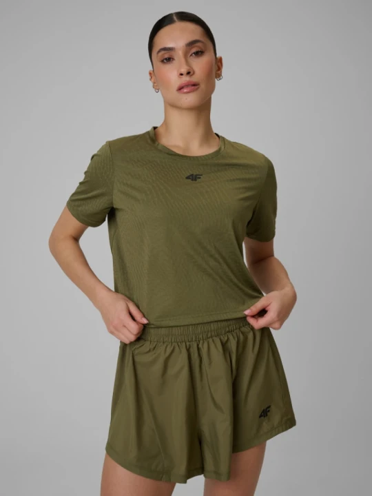Zdjęcie produktu Damski crop top treningowy 4F 4FWSS26TFTSF1806 - khaki