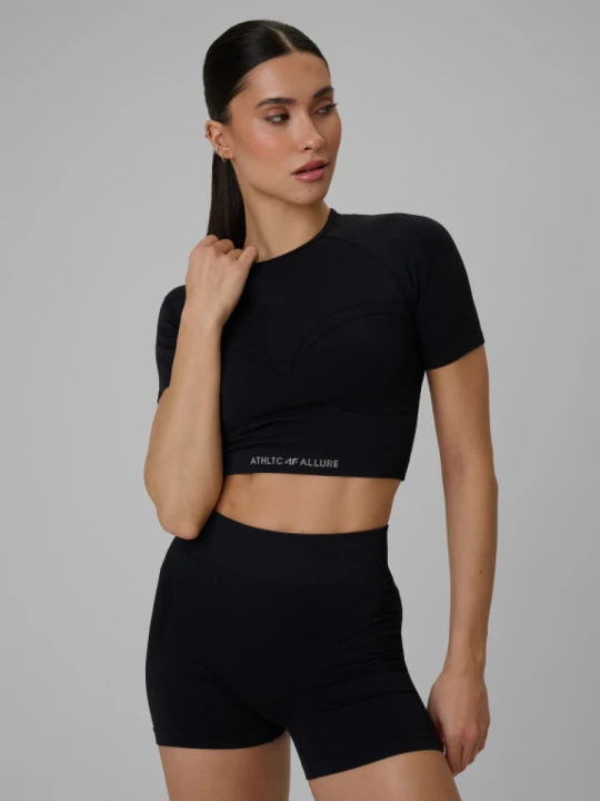 Zdjęcie produktu Damski crop top treningowy 4F 4FWSS26TFTSF1813 - czarny