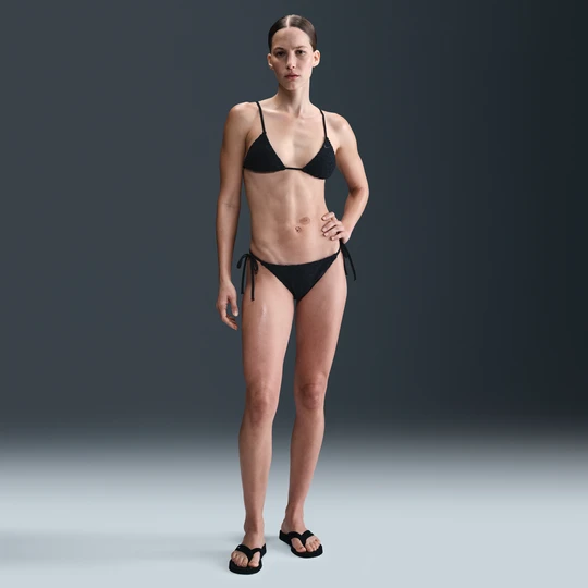 Zdjęcie produktu Damski dół od bikini wiązany sznurkami z tkaniny frotte Nike Swim - Czerń