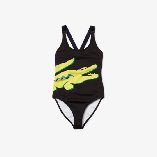 Zdjęcie produktu Lacoste Damski kostium kąpielowy z nadrukiem krokodyla i karbowanymi ramiączkami