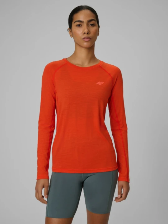 Zdjęcie produktu Damski longsleeve trekkingowy 4F 4FWSS26TFLOF495 - pomarańczowy
