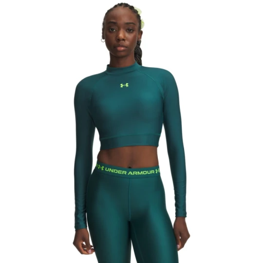Zdjęcie produktu Damski longsleeve treningowy Under Armour HeatGear Crop Mock LS - zielony