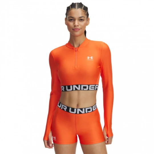 Zdjęcie produktu Damski longsleeve treningowy Under Armour Heatgear Rib 1 / 4 Zip Ls - pomarańczowy