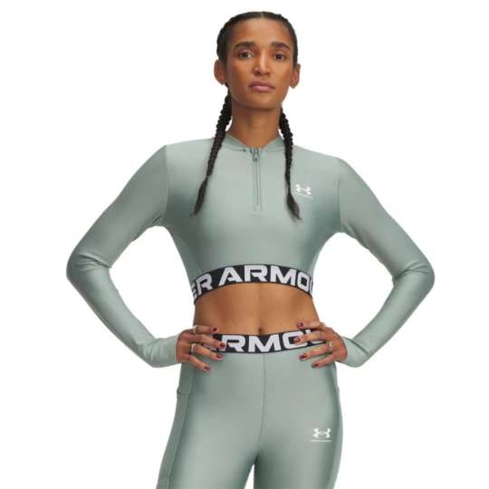 Zdjęcie produktu Damski longsleeve treningowy Under Armour Heatgear Rib 1 / 4 Zip Ls - zielony