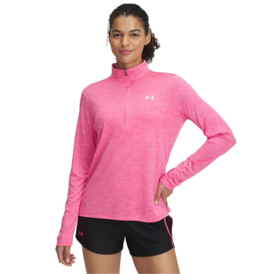 Zdjęcie produktu Damski longsleeve treningowy Under Armour Tech 1/2 Zip- Twist - różowy