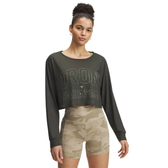 Zdjęcie produktu Damski longsleeve treningowy z nadrukiem Under Armour Project Rock IP LS - khaki
