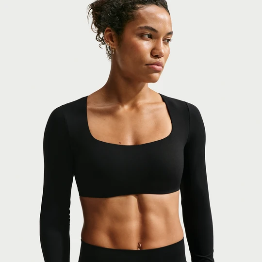 Zdjęcie produktu Damski stanik sportowy z długim rękawem i wkładkami zapewniający lekkie wsparcie Nike Zenvy - Czerń