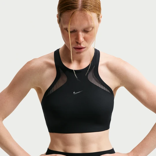 Zdjęcie produktu Damski stanik sportowy z siateczki zapewniający średnie wsparcie Nike Universa - Czerń