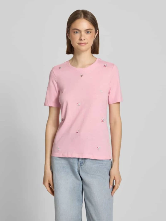 Zdjęcie produktu damski t-shirt krój regular fit z czystej bawełny ekologicznej model 'KETTY' Only Różowy