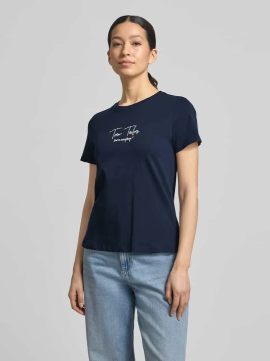 Zdjęcie produktu Damski t-shirt, krój regular fit z mieszanka bawełny ekologicznej Tom Tailor Ciemnoniebieski