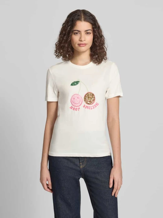 Zdjęcie produktu damski t-shirt o kroju regular fit z czystej bawełny model 'KITA' Only Złamany biały