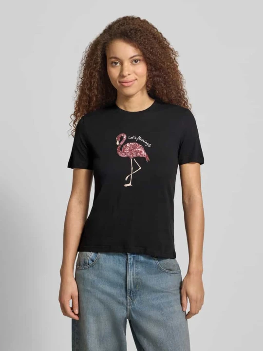Zdjęcie produktu damski t-shirt o kroju regular fit z czystej bawełny model 'KITA' Only Metaliczny czarny