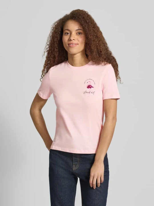 Zdjęcie produktu damski t-shirt o kroju regular fit z czystej bawełny model 'KITA' Only Różowy