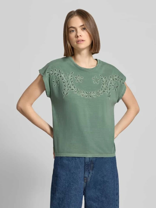 Zdjęcie produktu damski t-shirt o kroju regular fit z czystej bawełny model 'MINA' Pepe Jeans Jasnoturkusowy