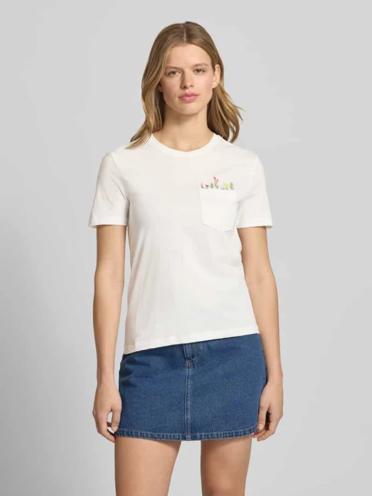 Zdjęcie produktu damski t-shirt o kroju regular fit z czystej bawełny model 'POLLY' Only Złamany biały