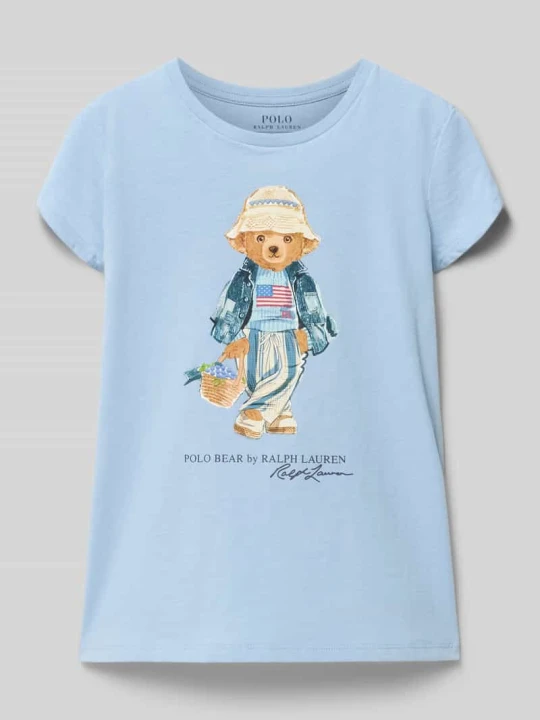 Zdjęcie produktu damski t-shirt o kroju regular fit z czystej bawełny z motywem nadruk polo bear Polo Ralph Lauren Błękitny
