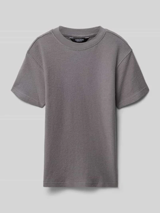 Zdjęcie produktu damski t-shirt o kroju regular fit z fakturowanym wzorem model 'Farno' Cars Antracytowy