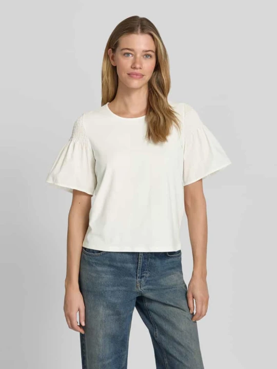 Zdjęcie produktu damski t-shirt o kroju regular fit z marszczonym detalem comma Złamany biały