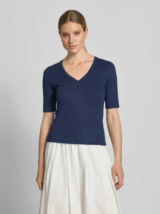 Zdjęcie produktu damski t-shirt o kroju regular fit z mieszanki lnu model 'OPZIONE' Weekend Max Mara Granatowy