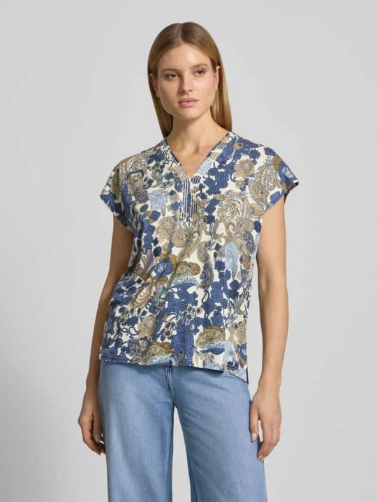 Zdjęcie produktu damski t-shirt o kroju regular fit z mieszanki wiskozy model 'Felicity' Soyaconcept Granatowy