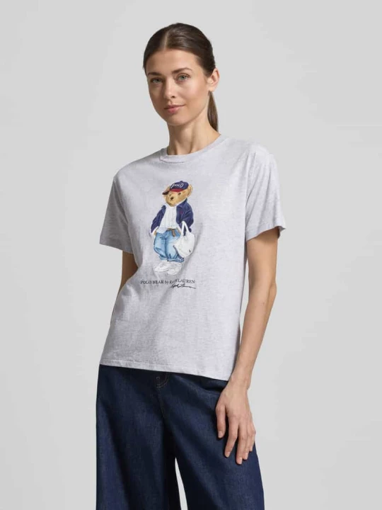 Zdjęcie produktu damski t-shirt o kroju regular fit z nadruk polo bear Polo Ralph Lauren Jasnoszary melanż