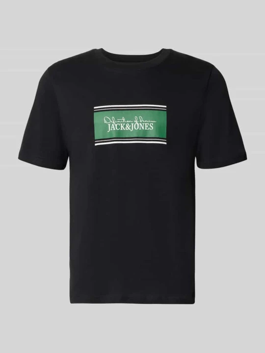 Zdjęcie produktu damski t-shirt o kroju regular fit z nadruk z logo model 'Buster' Jack&Jones Czarny