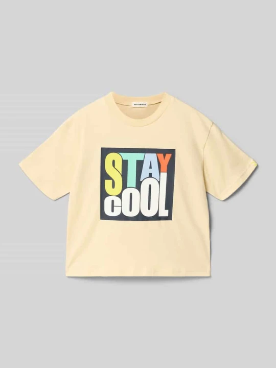 Zdjęcie produktu damski t-shirt o kroju regular fit z nadrukiem z napisem Billieblush Beżowy