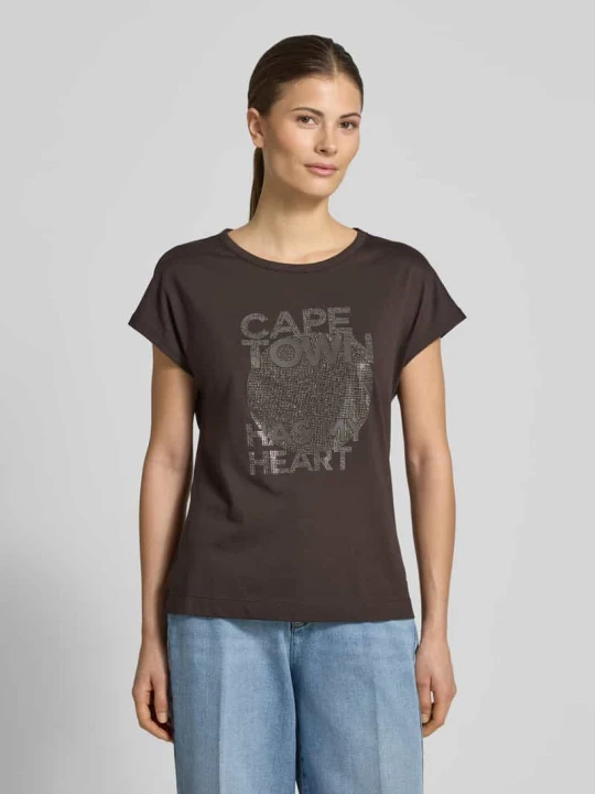 Zdjęcie produktu damski t-shirt o kroju regular fit z nadrukiem z napisem Monari Ciemnobrązowy