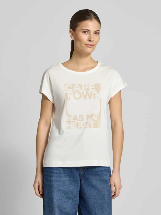 Zdjęcie produktu damski t-shirt o kroju regular fit z nadrukiem z napisem Monari Biały