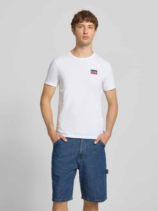 Zdjęcie produktu damski t-shirt o kroju slim fit z czystej bawełny w zestaw 2 szt. model '2PK CREWNECK GRAPHIC' Levi's Ciemnoniebieski