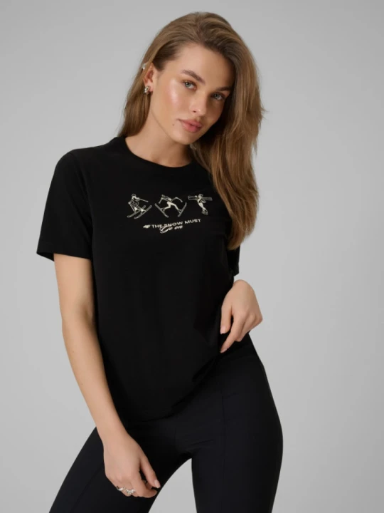 Zdjęcie produktu Damski t-shirt z nadrukiem 4F 4FRSS26TTSHF3447 - czarny