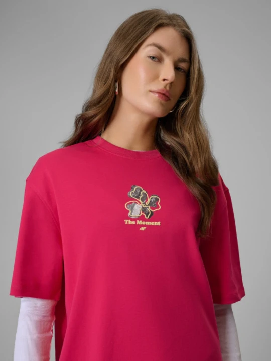 Zdjęcie produktu Damski t-shirt z nadrukiem 4F 4FRSS26TTSHF3706 - różowy
