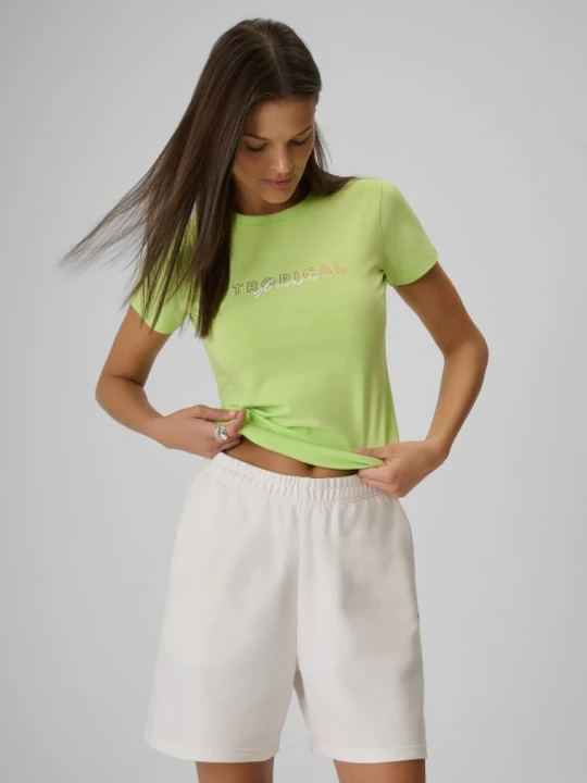 Zdjęcie produktu Damski t-shirt z nadrukiem 4F 4FWSS26TTSHF2717 - żółty