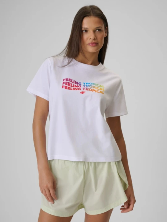 Zdjęcie produktu Damski t-shirt z nadrukiem 4F 4FWSS26TTSHF2720 - biały