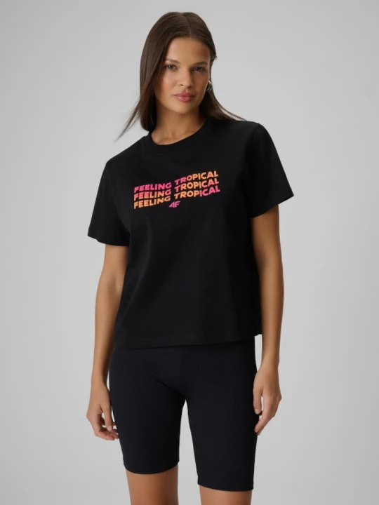 Zdjęcie produktu Damski t-shirt z nadrukiem 4F 4FWSS26TTSHF2720 - czarny