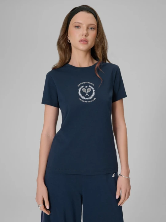 Zdjęcie produktu Damski t-shirt z nadrukiem 4F 4FWSS26TTSHF2723 - granatowy