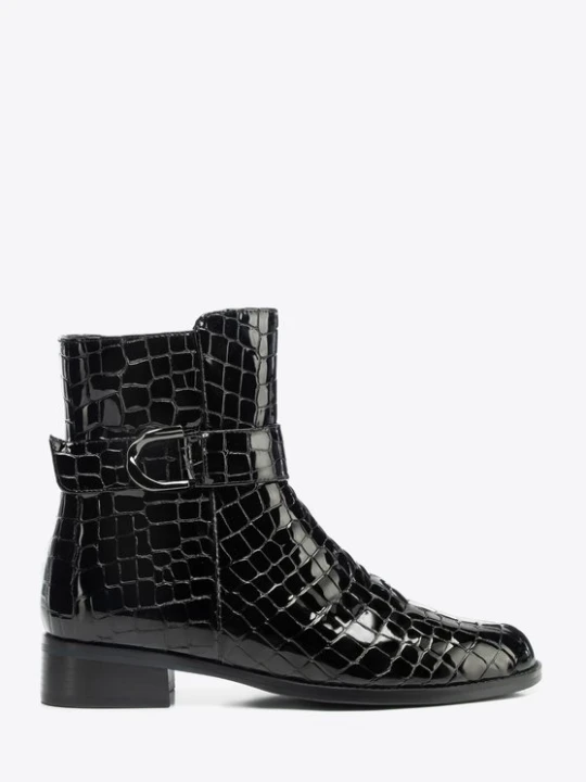 Zdjęcie produktu Damskie botki z lakierowanej skóry croco czarne Wittchen
