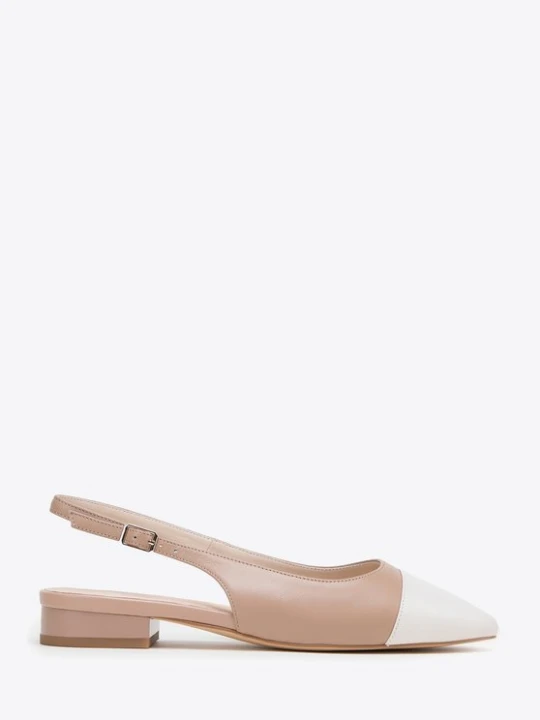 Zdjęcie produktu Damskie czółenka skórzane typu sling back beżowo-białe Wittchen