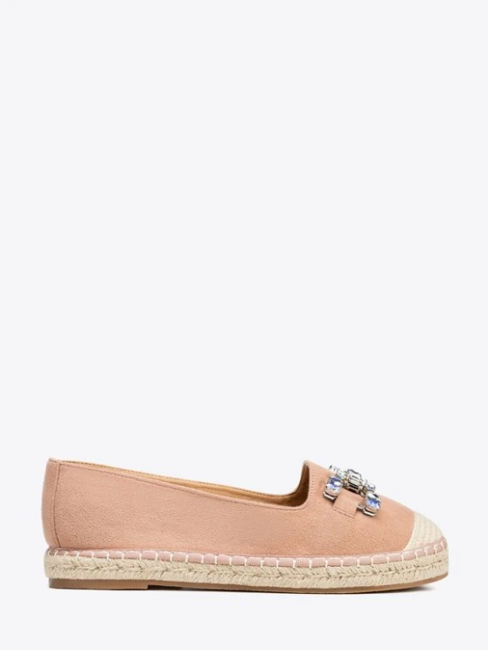 Zdjęcie produktu Damskie espadryle z biżuteryjną ozdobą beżowo - różowe Wittchen